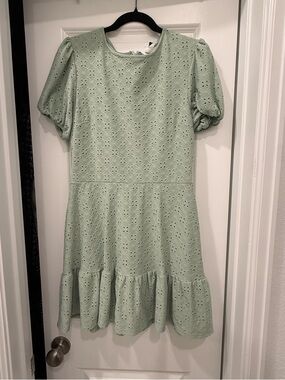 Mint Green Eyelet Puff Sleeve Dress